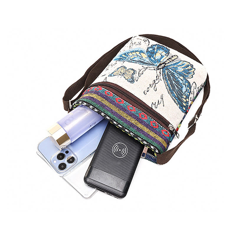 Borsa a tracolla in tela ricamata con elefante e farfalla, motivo Buddha Stones