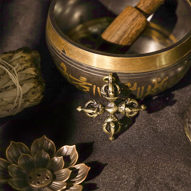 Buddha Stones Nepal Fatto a mano Doppio Dorje Rame Illuminazione Forza Vajra