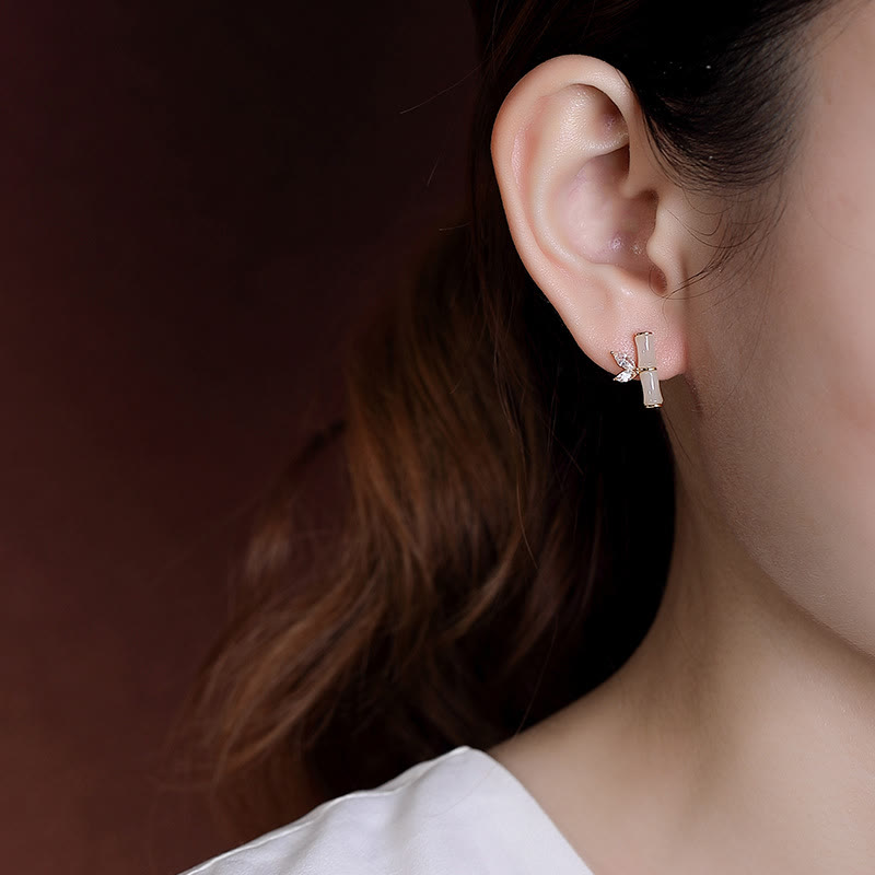 Orecchini a bottone con motivo di bambù e agata rossa, in argento sterling 925, Buddha Stones e giada ciano di Hetian, giada bianca e motivo di bambù