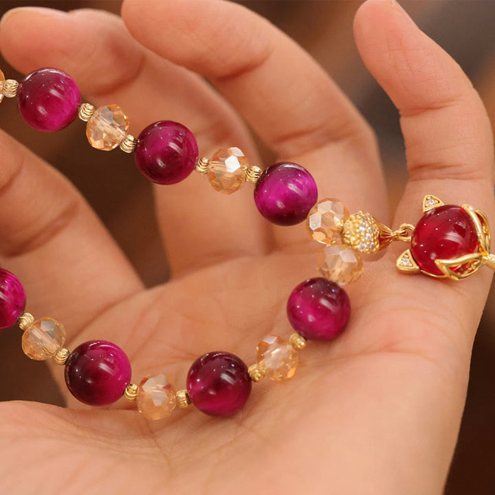 Braccialetto di protezione della volpe PiXiu con occhio di tigre rosso Buddha Stones