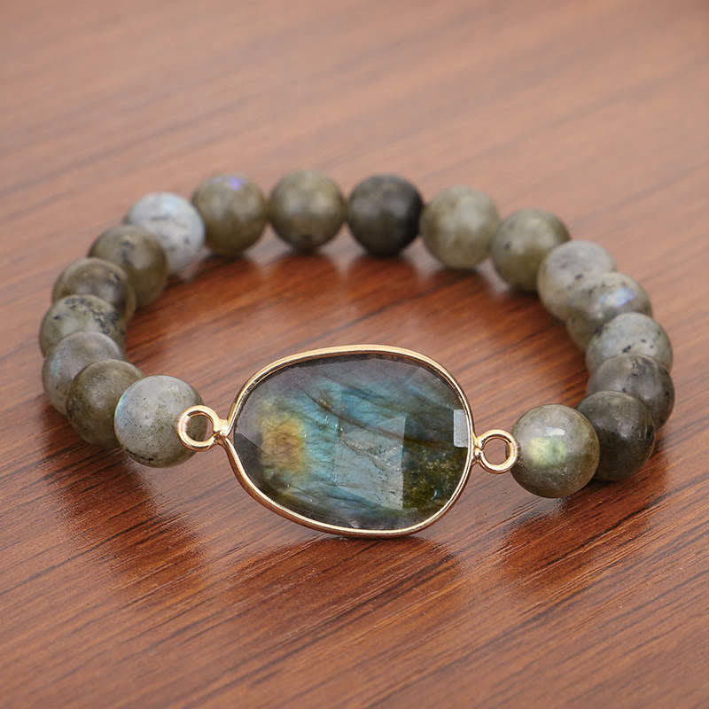 Braccialetto di perline di guarigione di supporto in pietra di luna e labradorite naturale Buddha Stones