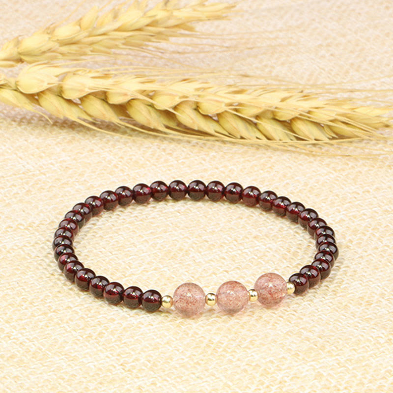 Bracciale Buddha Stones Natural Garnet Strawberry Quartz Calm