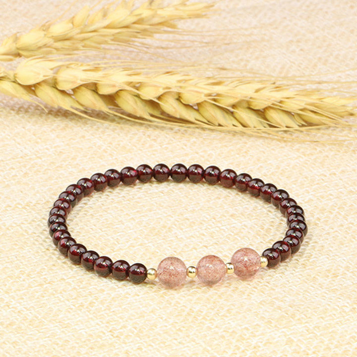 Bracciale Buddha Stones Natural Garnet Strawberry Quartz Calm