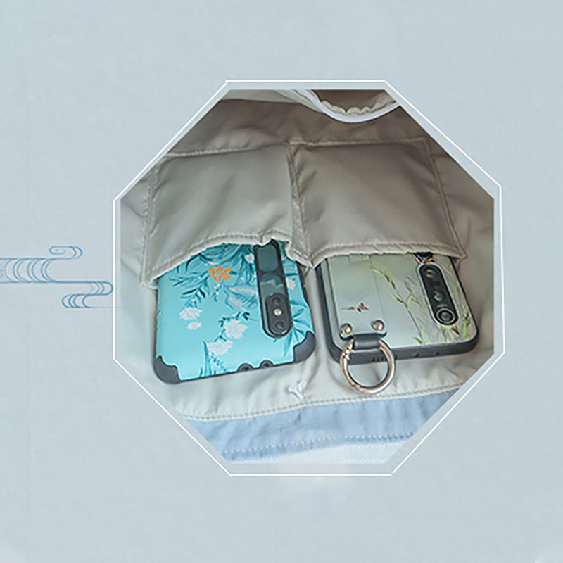 Borsa a tracolla grande capacità in tela con ricamo in bambù, prugna, fiore di pera, pesco