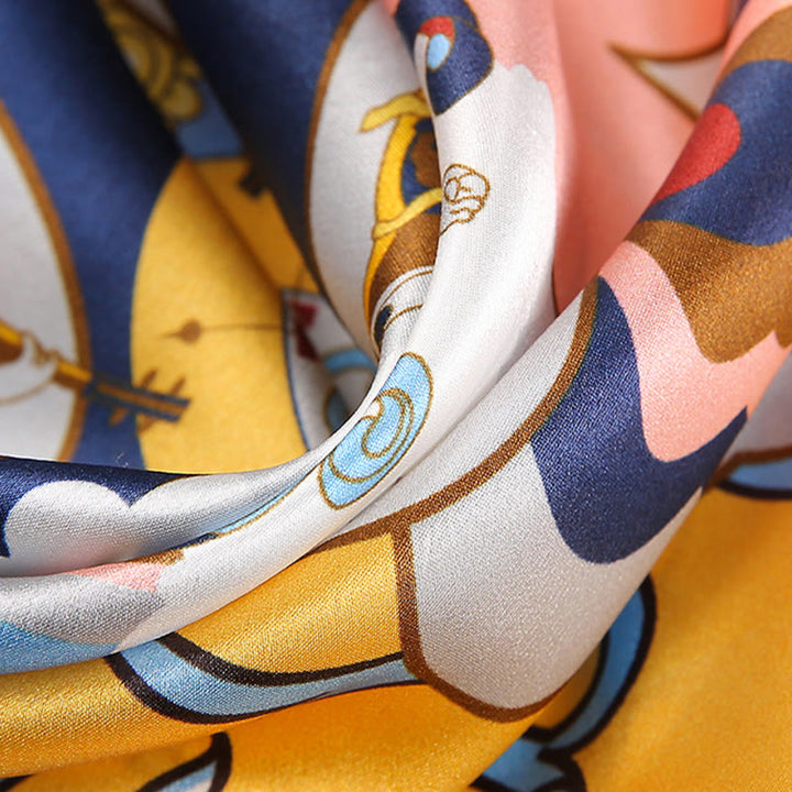 Sciarpa per capelli al collo in seta di gelso al 100%, motivo: Buddha Stones , scena pastorale, mongolfiera, fiori primaverili