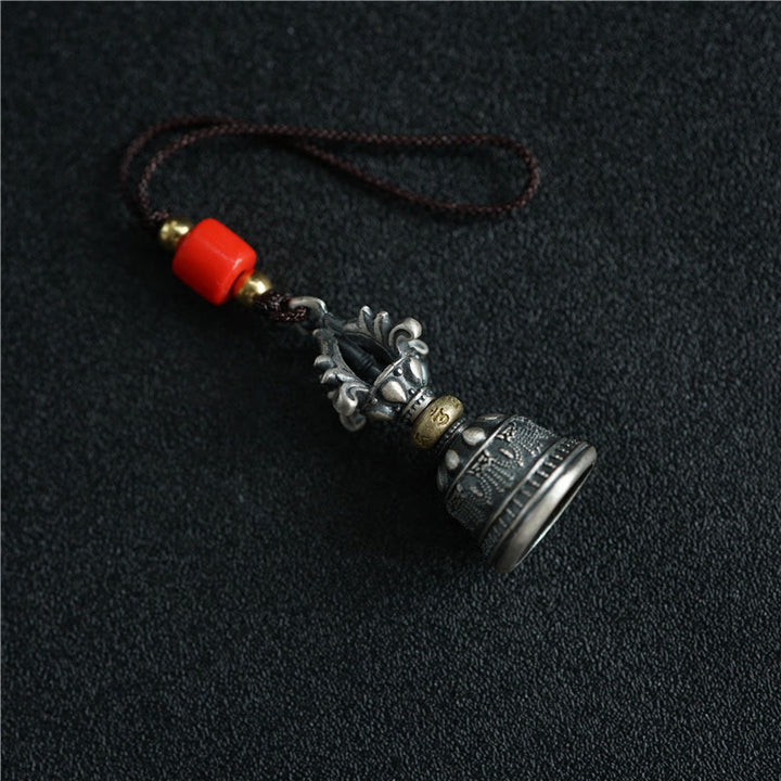 Buddha Stones Tibet 925 Sterling Silver Om Mani Padme Hum Dorje Campana Vajra Inciso Illuminazione Ciondolo Appeso Decorazione