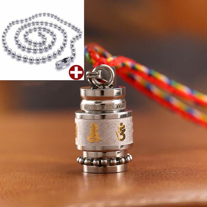 Buddha Stones Tibet Om Mani Padme Hum Shurangama Mantra Titanio Acciaio Saggezza Amuleto Collana Pendente - 1,2 cm*1,8 cm - Argento - Catena di perline e fili colorati - image 11