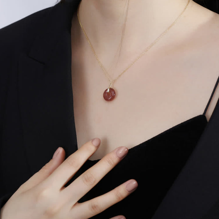 Collana positiva di guarigione al quarzo fragola in argento sterling 925 Buddha Stones