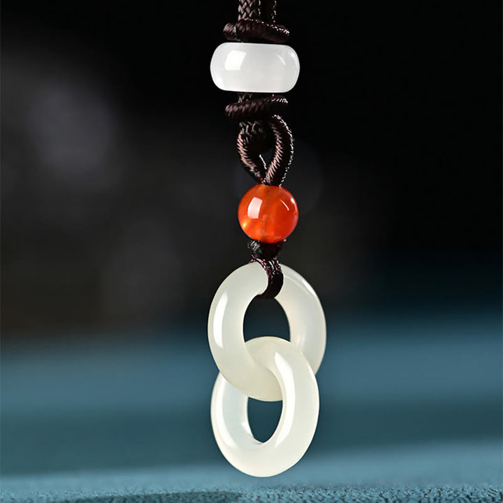 Buddha Stones Ciondolo della collana del successo della fibbia della pace doppia della giada bianca di Hetian naturale