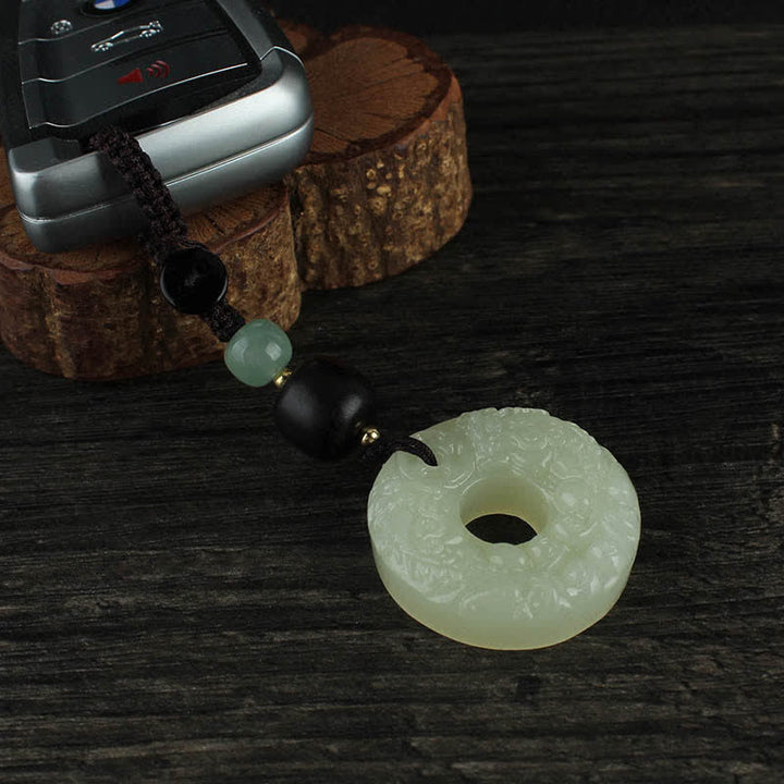 Buddha Stones PiXiu Jade Peace Buckle Abbondanza Ricchezza Portachiavi
