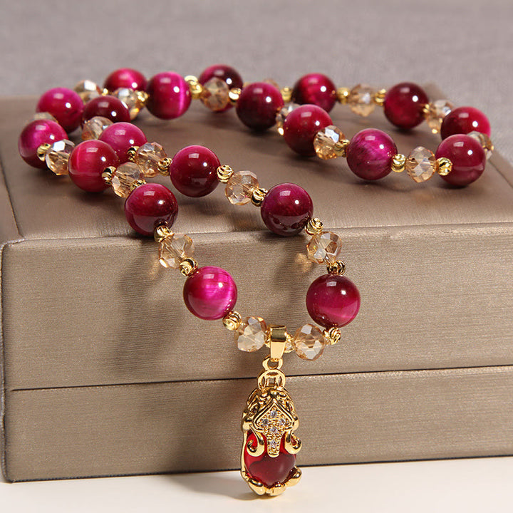 Braccialetto a doppio giro con protezione per borsa portasoldi in volpe Pixiu con occhio di tigre