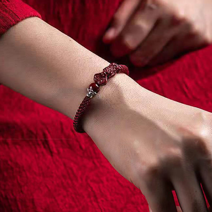 Bracciale intrecciato con Buddha Stones, PiXiu, Cinabro, Ricchezza e Fortuna, fatto a mano