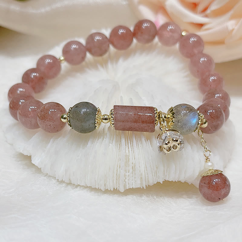 Braccialetto dell'amore con pietra di luna e quarzo fragola naturale Buddha Stones