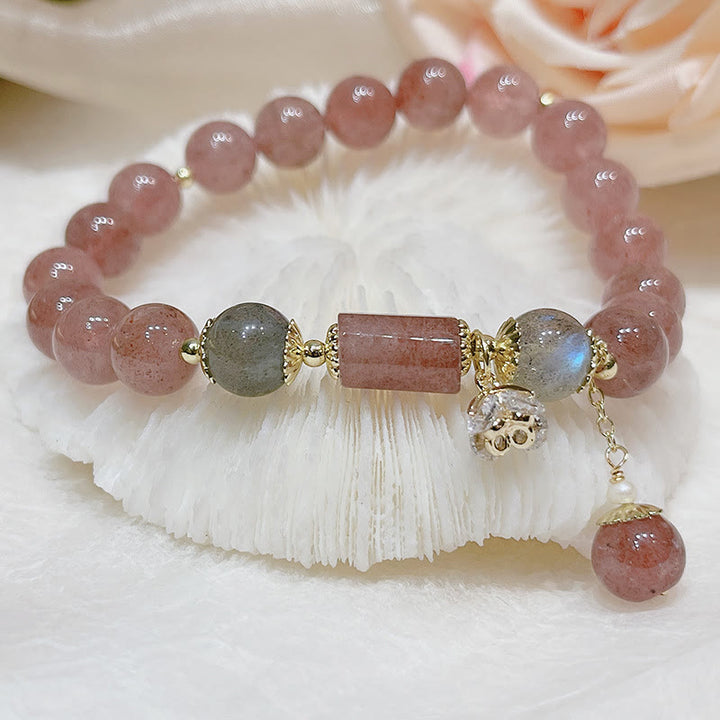 Braccialetto dell'amore con pietra di luna e quarzo fragola naturale Buddha Stones