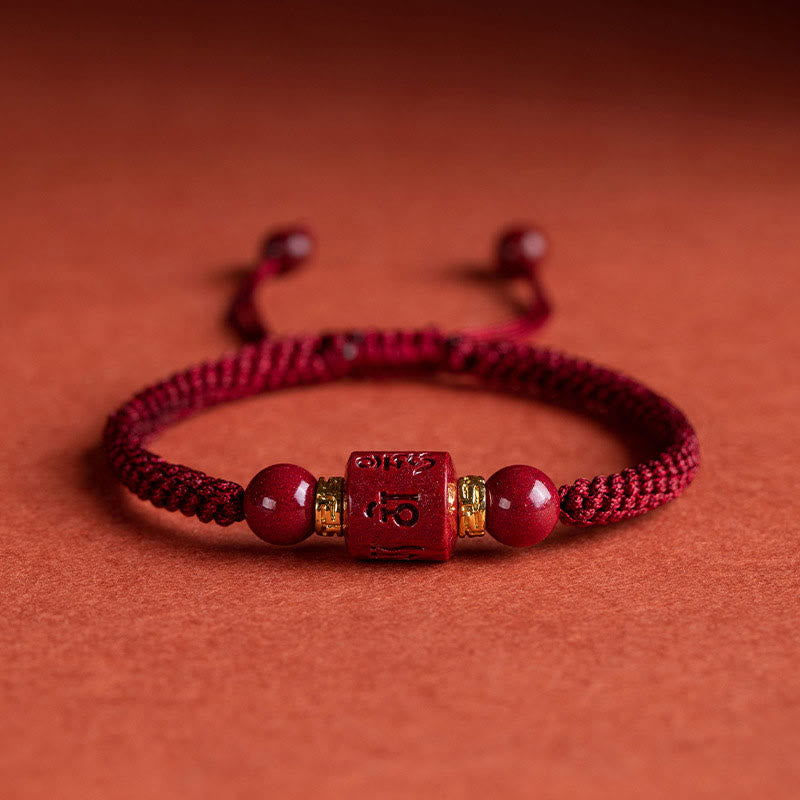 Buddha Stones Tibet Cinabro Om Mani Padme Hum Braccialetto intrecciato con benedizione inciso