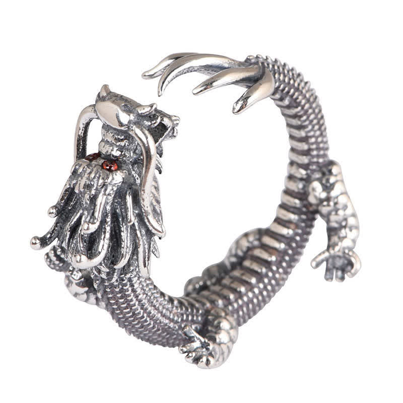 Anello di protezione della fortuna del drago in argento sterling 925 Buddha Stones