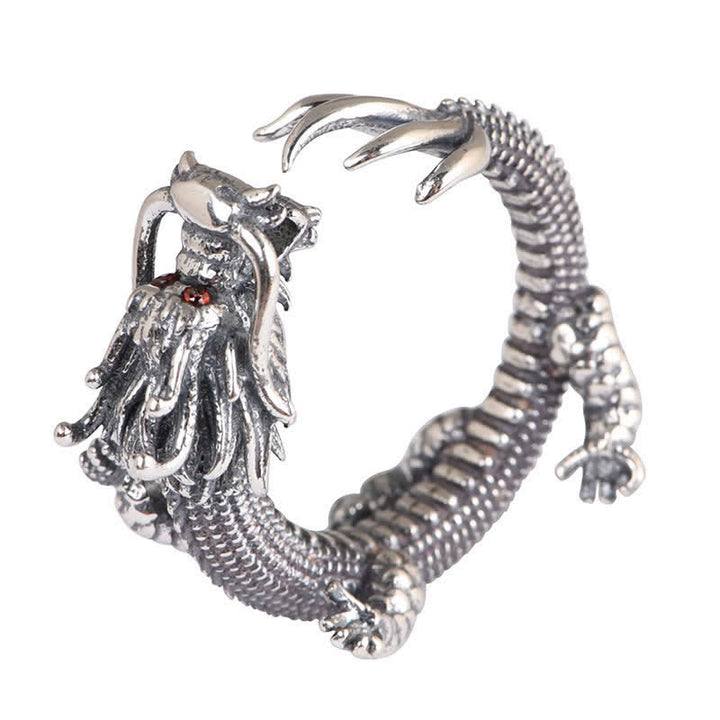 Anello di protezione della fortuna del drago in argento sterling 925 Buddha Stones