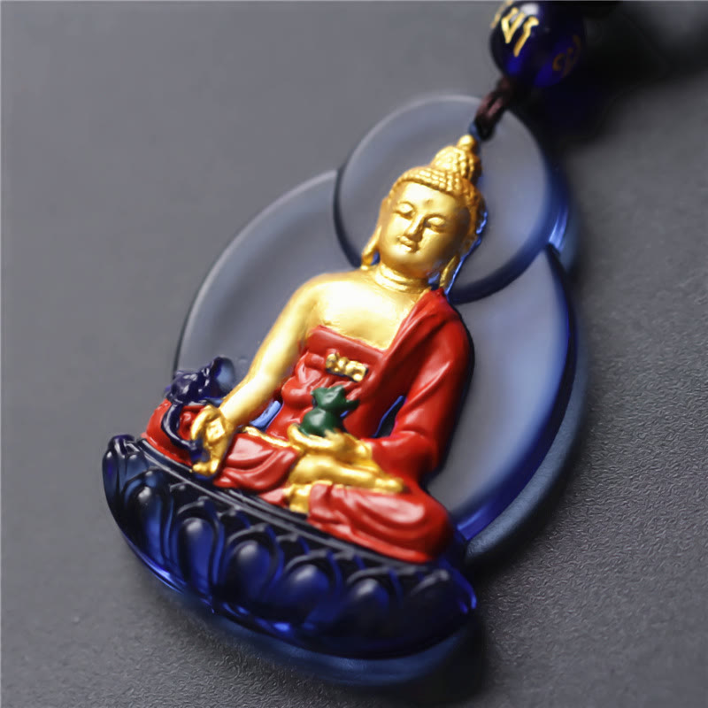 Buddha Stones Tibet Medicina Buddha Liuli Cristallo Compassione Collana Pendente - Buddha della medicina blu-oro - image 1