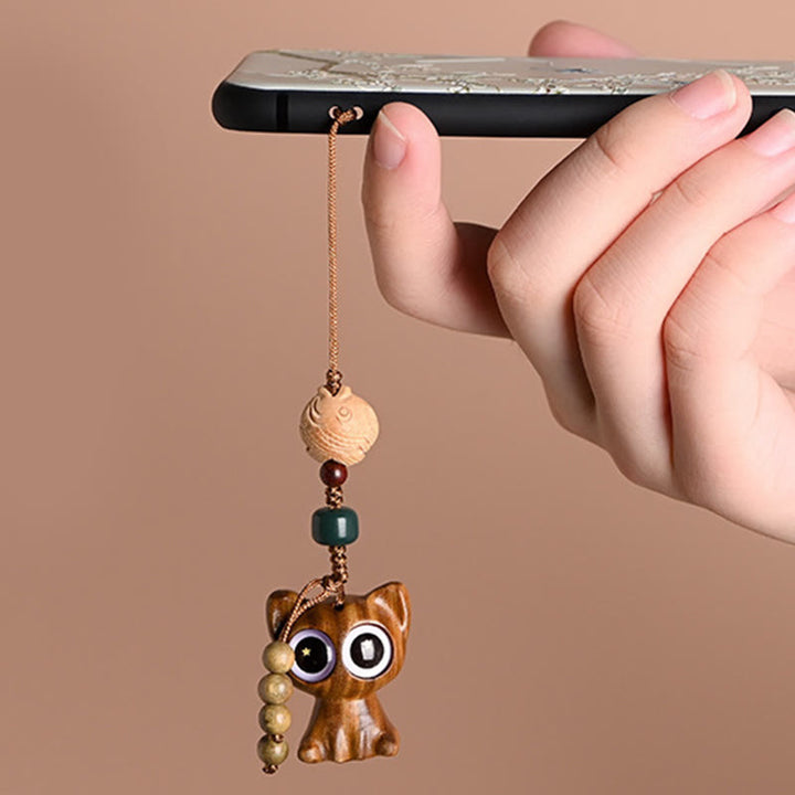 Buddha Stones Sandalo verde Gatto fortunato Pesce Koi Cura Portachiavi Telefono Appeso Decorazione - image 21