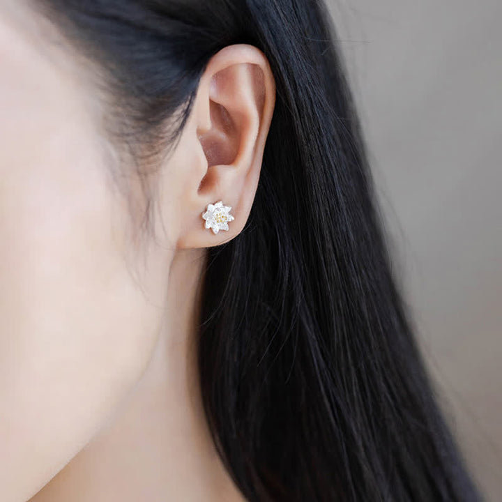Orecchini Buddha Stones in argento sterling 925 con fiore di loto