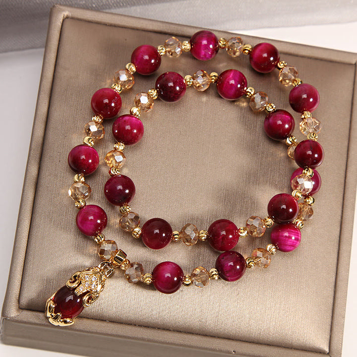 Braccialetto a doppio giro con protezione per borsa portasoldi in volpe Pixiu con occhio di tigre