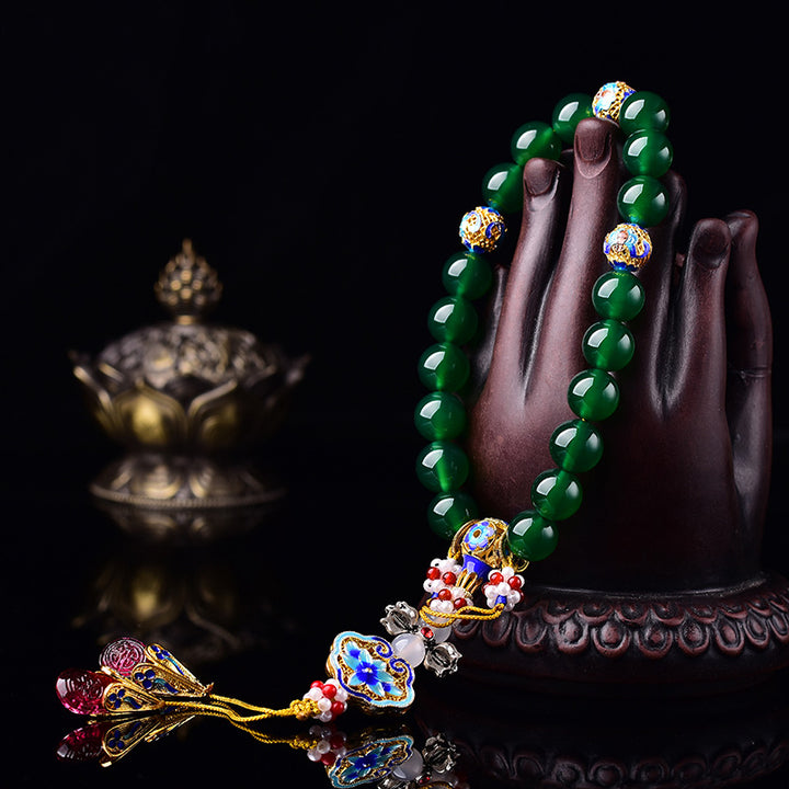 Buddha Stones Agata verde naturale Mala da polso Mala tascabile con ciondolo di successo Decorazione per auto