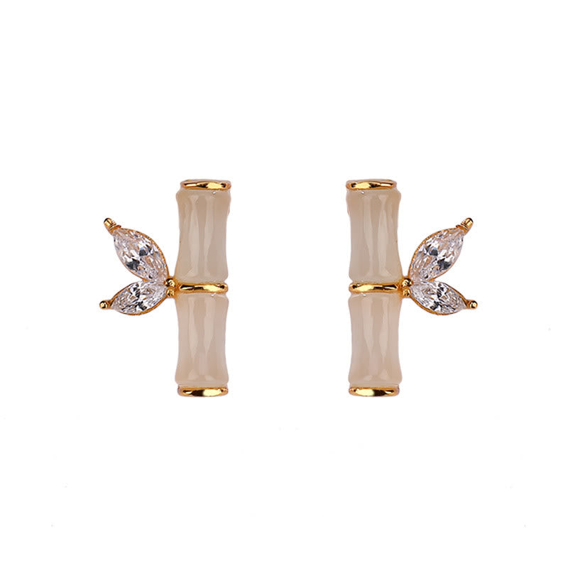 Orecchini a bottone con motivo di bambù e agata rossa, in argento sterling 925, Buddha Stones e giada ciano di Hetian, giada bianca e motivo di bambù