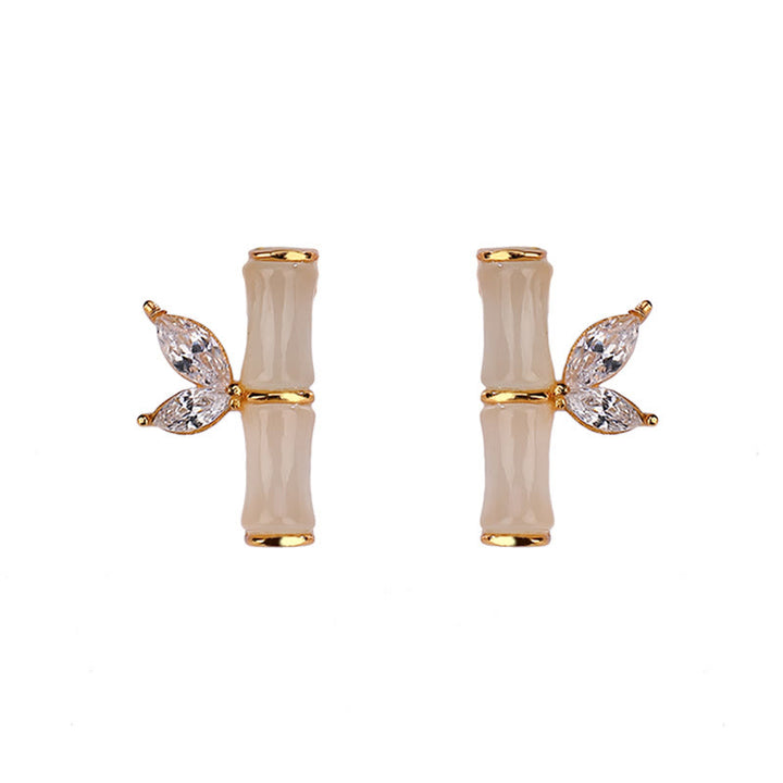 Orecchini a bottone con motivo di bambù e agata rossa, in argento sterling 925, Buddha Stones e giada ciano di Hetian, giada bianca e motivo di bambù