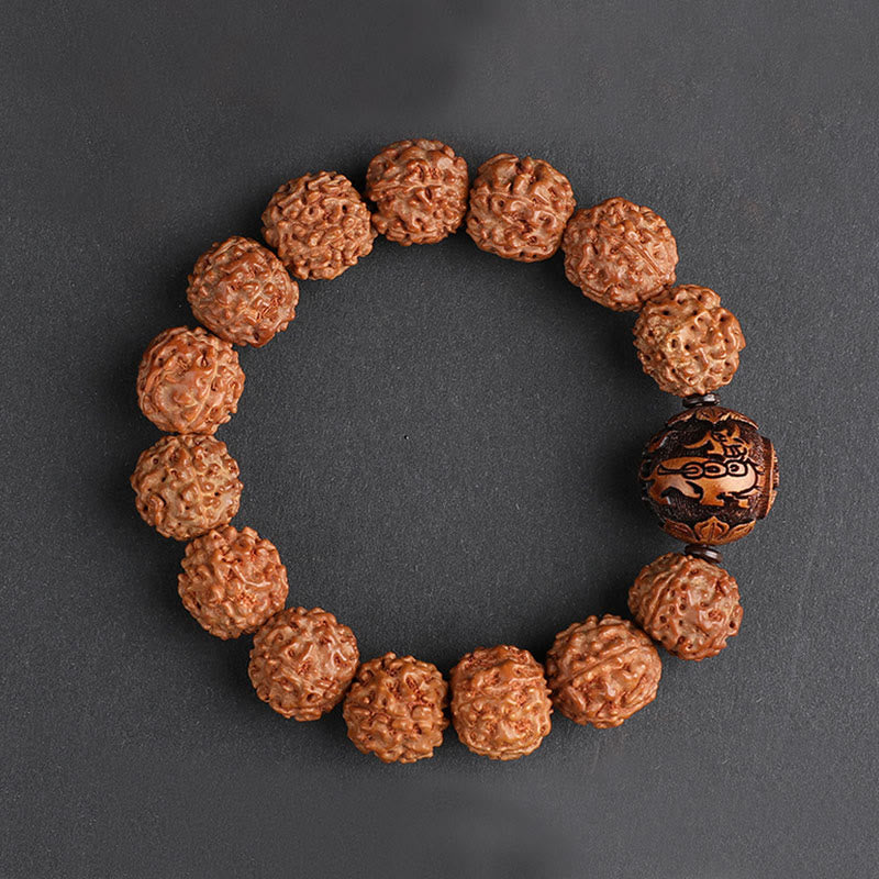 Buddha Stones Tibet Rudraksha Bodhi Seed PiXiu Moneta di rame Braccialetto della fortuna