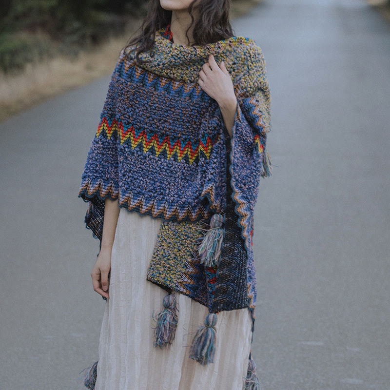 Scialle tibetano Buddha Stones, morbido e caldo, mantello lavorato a maglia, sciarpa tibetana invernale con nappe