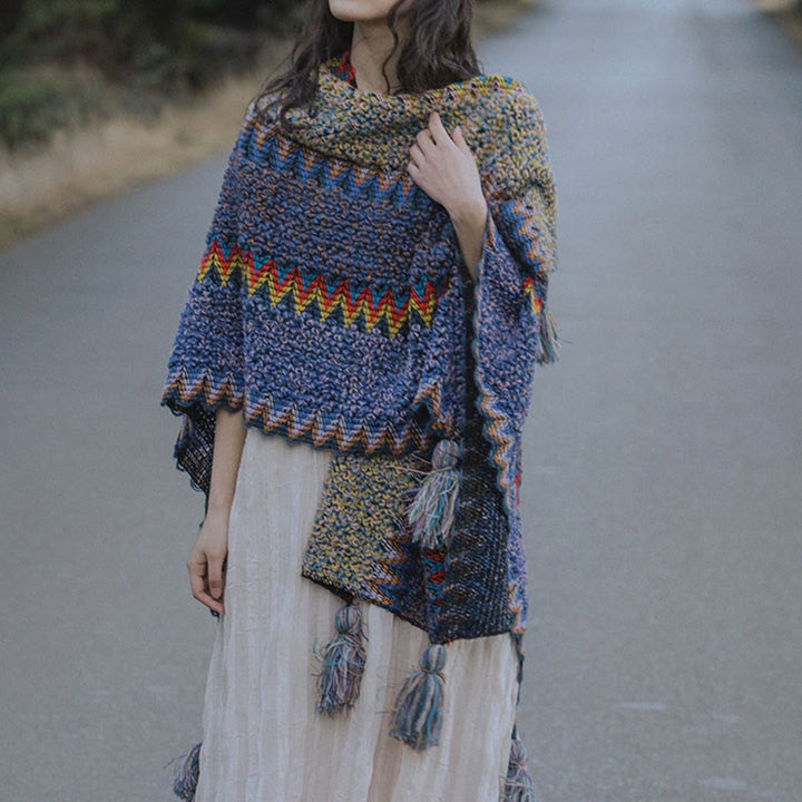 Scialle tibetano Buddha Stones, morbido e caldo, mantello lavorato a maglia, sciarpa tibetana invernale con nappe