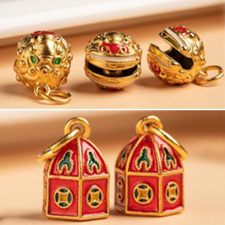 Buddha Stones Niente di cui essere superstiziosi Leone danzante Rame Ricchezza Portachiavi