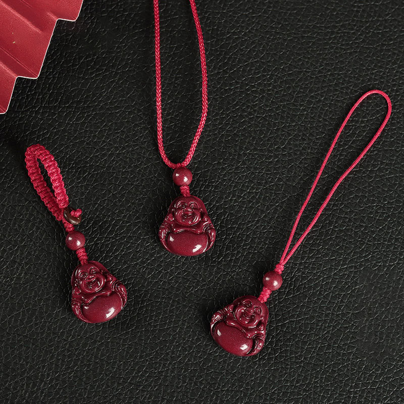 Buddha Stones Buddha che ride Cinabro Benedizione Collana Ciondolo Telefono Appeso Decorazione Portachiavi - image 4