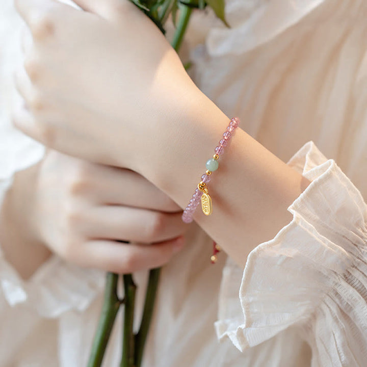 Braccialetto con ciondolo curativo in pietra naturale di quarzo Buddha Stones , granato, giada, fortuna e carattere Fu