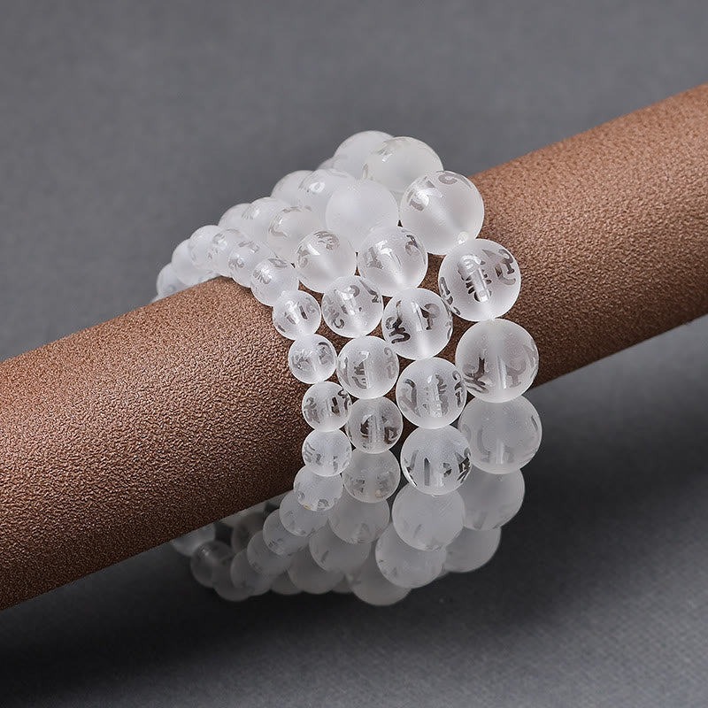 Braccialetto di meditazione Om Mani Padme Hum in onice nero e cristallo bianco del Tibet Buddha Stones