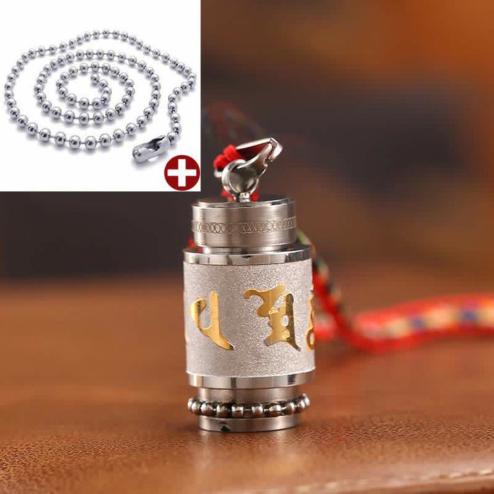 Buddha Stones Tibet Om Mani Padme Hum Shurangama Mantra Titanio Acciaio Saggezza Amuleto Collana Pendente - 1,4*2,4 cm - Argento - Catena di perline e fili colorati - image 26