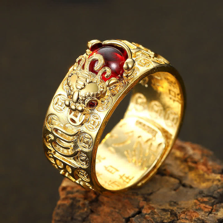 Anello di ricchezza del Sutra del cuore di granato rosso PiXiu FengShui Buddha Stones