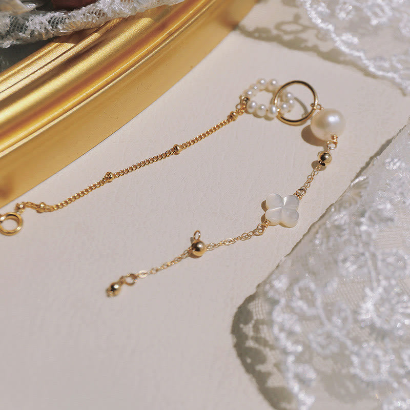 Braccialetto a catena con fibbia a doppia pace in perle placcate in oro 14K Buddha Stones