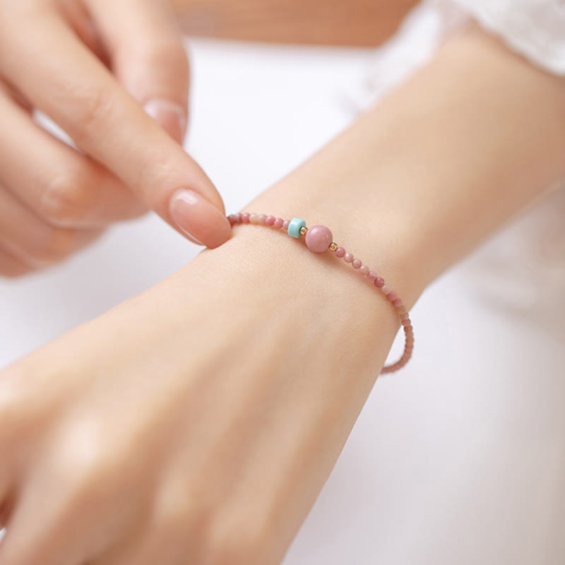 Bracciale a catena con energia amorevole in rodonite naturale placcato oro 14K Buddha Stones