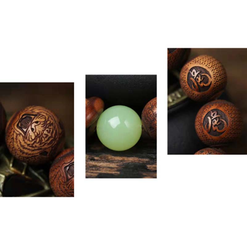 Braccialetto di protezione della tigre con incisione in palissandro tibetano e Buddha Stones