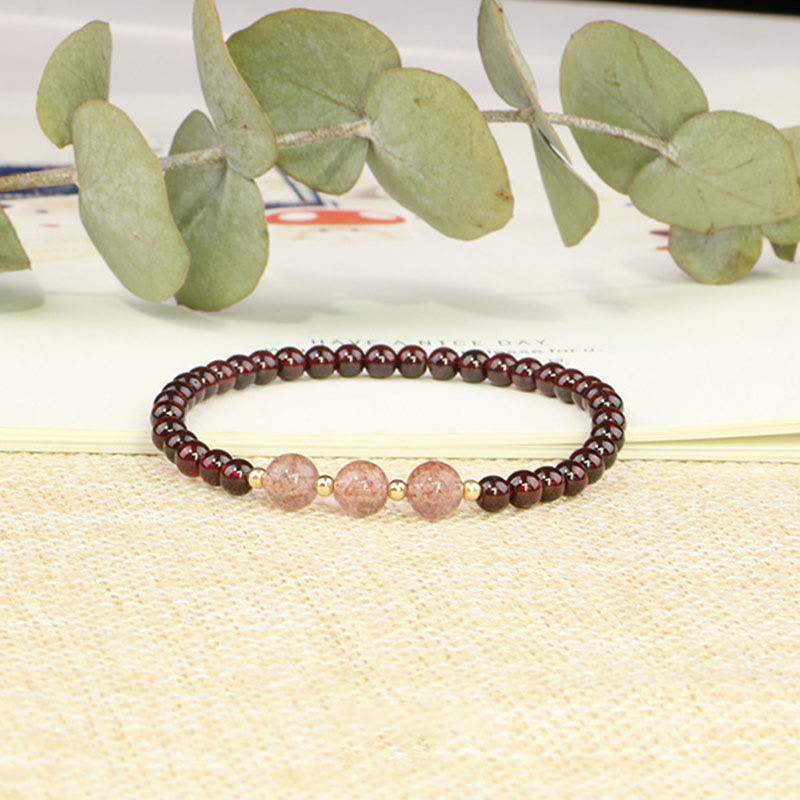 Bracciale Buddha Stones Natural Garnet Strawberry Quartz Calm