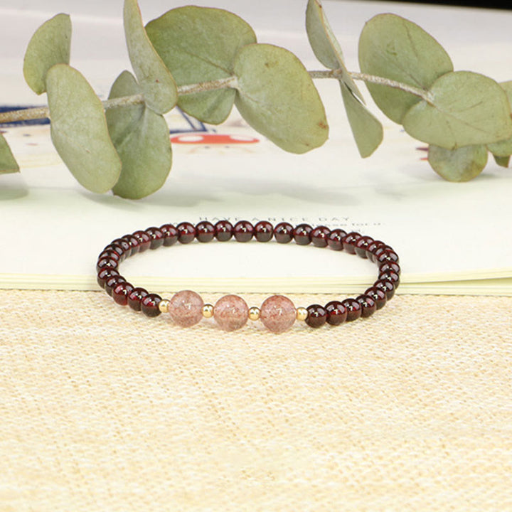 Bracciale Buddha Stones Natural Garnet Strawberry Quartz Calm