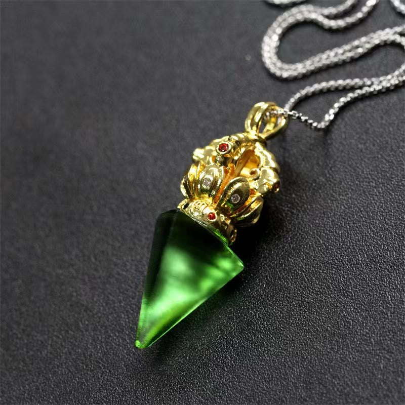 Buddha Stones Tibetano Dorje Vajra 4 punte Loto Liuli Cristallo Forza Collana Pendente
