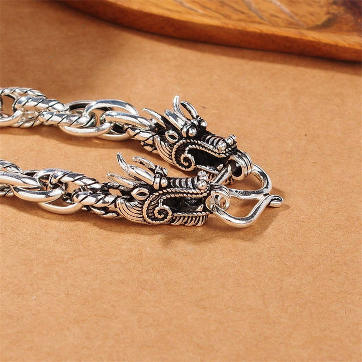 Braccialetto di protezione della fortuna del drago in argento sterling 925 Buddha Stones