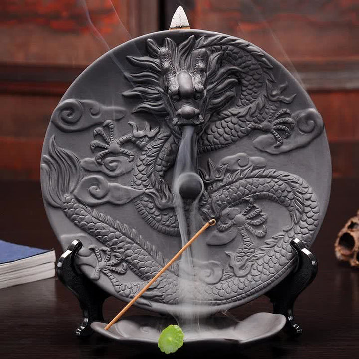 Bruciatore di incenso per meditazione con fontana di fumo a riflusso in ceramica Dragon