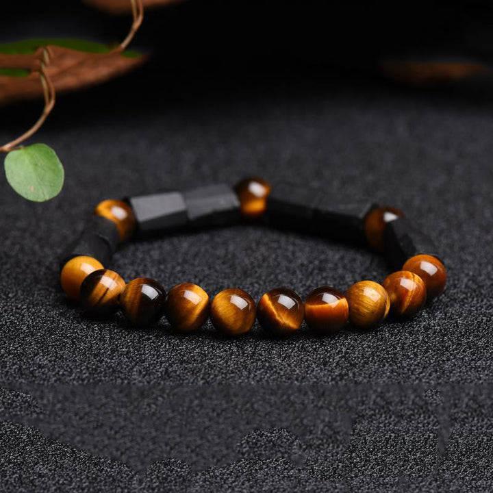 Braccialetto positivo in occhio di tigre con tormalina nera naturale Buddha Stones