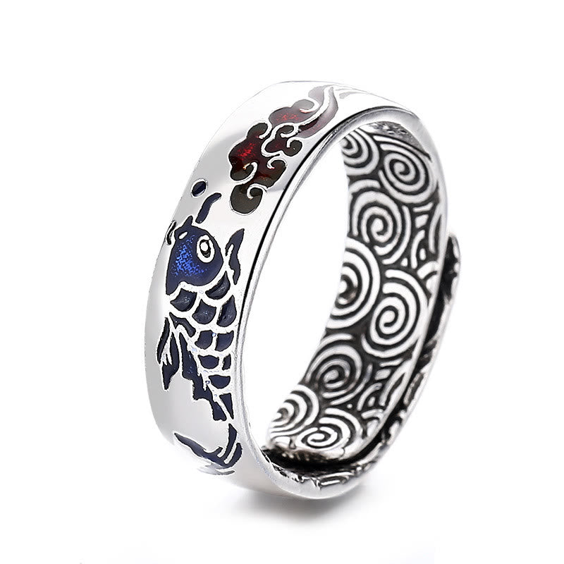 Anello Buddha Stones, pesce Koi, nuvola di buon auspicio, fortuna e ricchezza