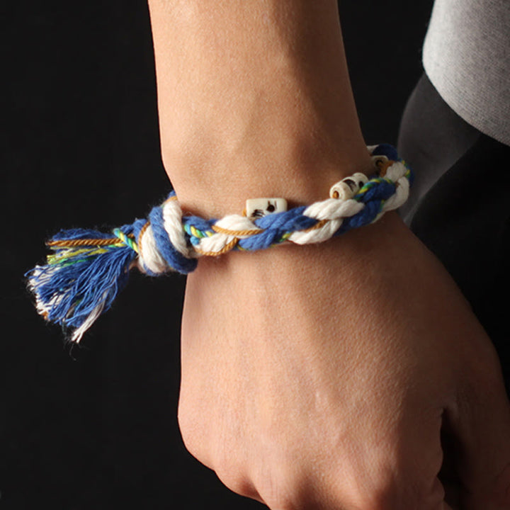 Buddha Stones Tibetano Zakiram Dea della Ricchezza Perlina Incisa Braccialetto Fatto a Mano della Fortuna