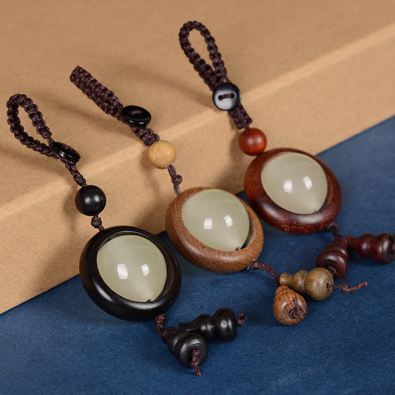 Buddha Stones Sandalo rosso Legno di ebano Sandalo verde Perlina portafortuna luminosa Zucca Portachiavi della pace