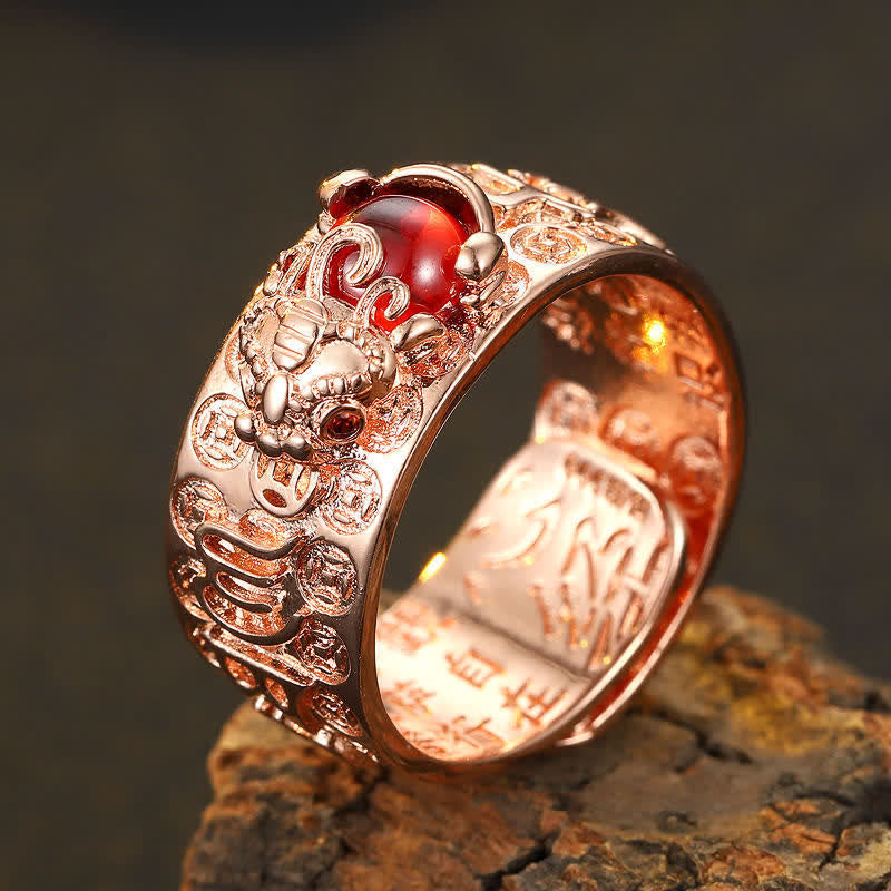 Anello di ricchezza del Sutra del cuore di granato rosso PiXiu FengShui Buddha Stones